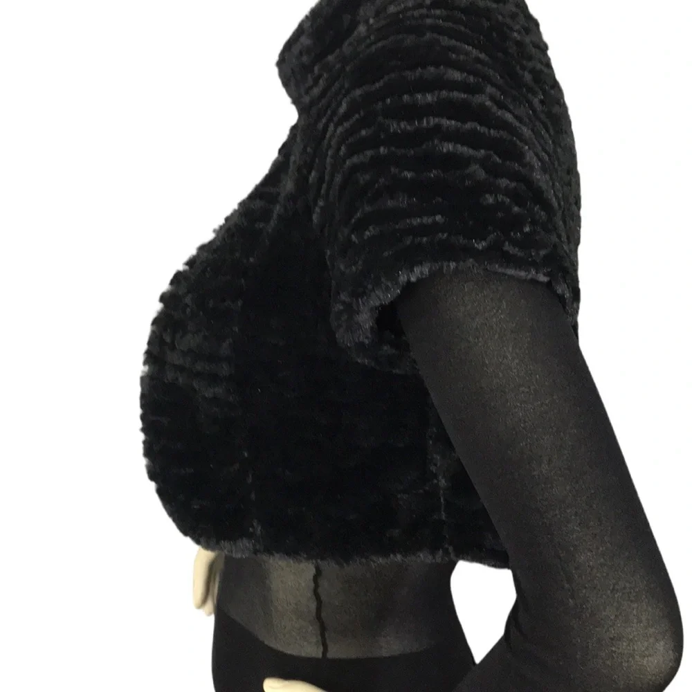 Poetry Plush Faux Fur Black Shrug Cape-let S